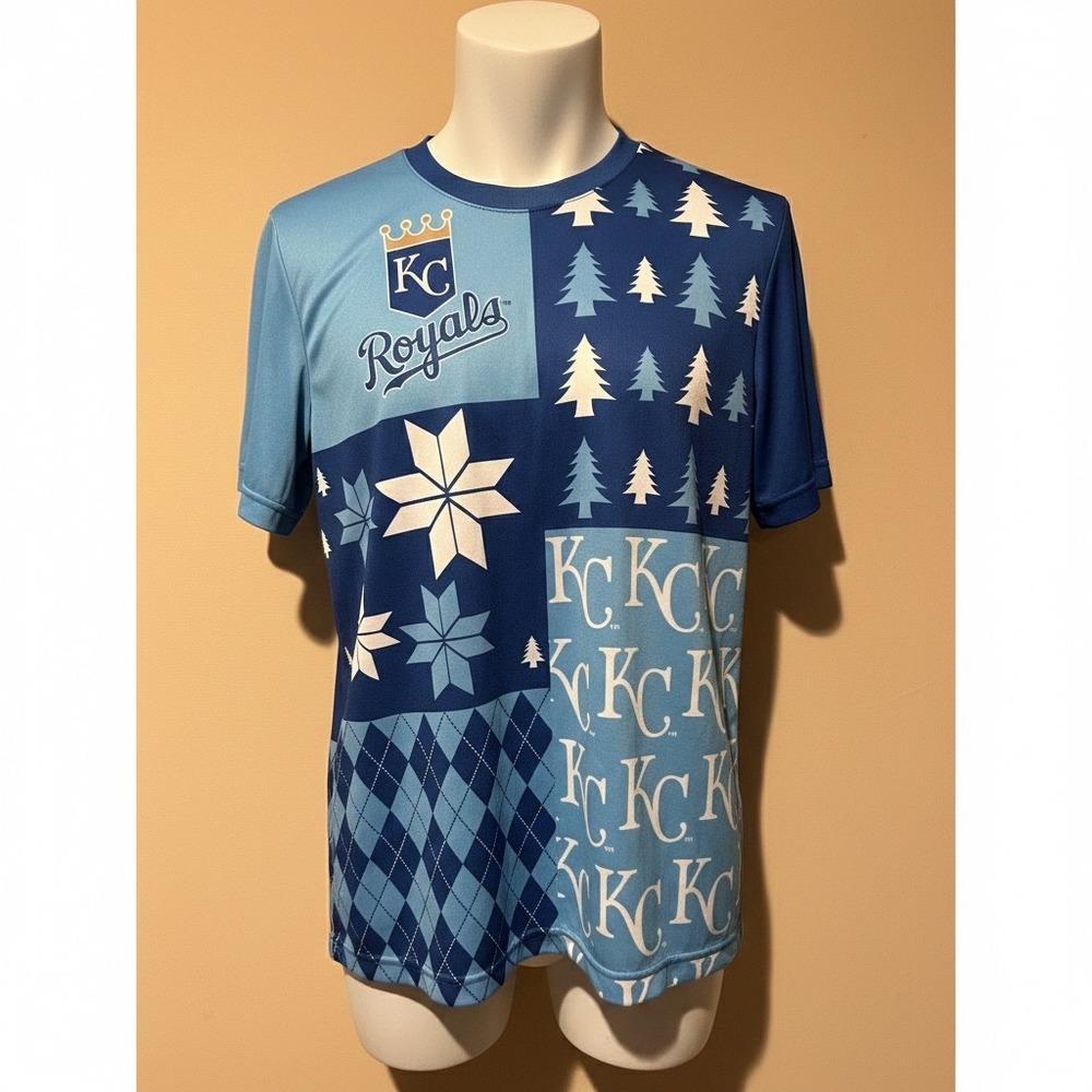 Kansas City Royals MLB Baseball Crew Neck T Shirt Mens Medium Blue White Tree KC